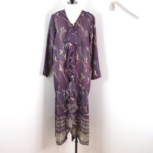 Global Illusions Women's S Ethnic Purple Floral Sheer Floor Maxi Duster Cardigan